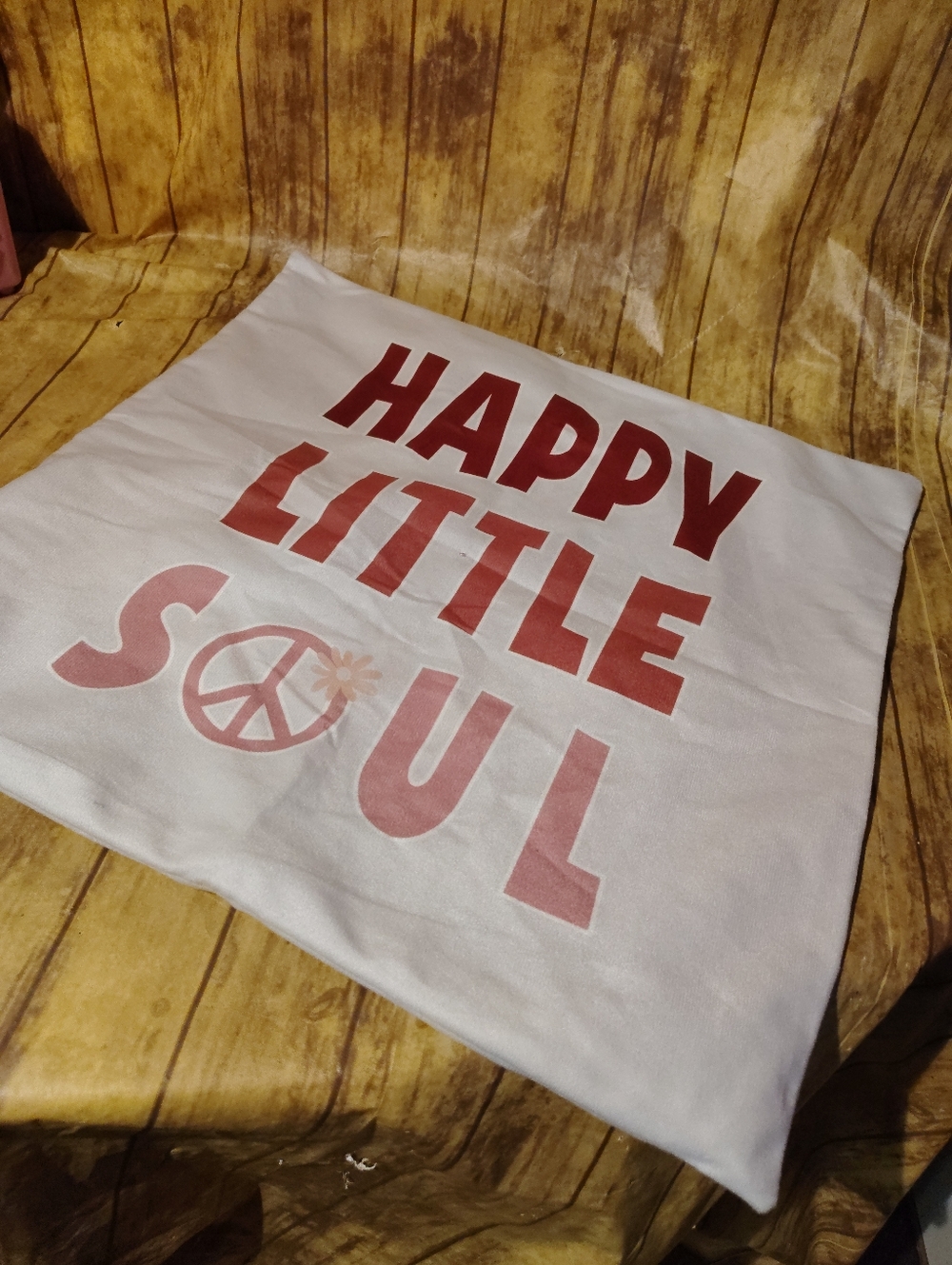 Amazon White Pillow Cover with Pink-Red 'HAPPY LITTLE SOUL' Print
